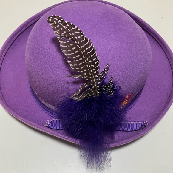 Vintage Purple Wool Hat with Feathers Geo. W. Bollman & Co Doeskin Felt - Picture 11 of 12